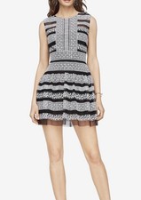 BCBGMAXAZRIA Kirsi 6 Dress Black White Embroidered Fit Flare Sleeveless $368 .