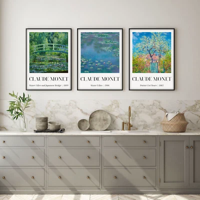 Juego de 3 grabados de exposición de Claude Monet - nenúfares, puente japonés Foto 1 de 4