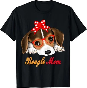 Dog Lover Gifts Bow Tie Glasses Funny Cute Beagle Mom Gift Unisex T-Shirt - Picture 1 of 3