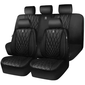 CAR PASS 5 Seats Piping Luxury Faux Leather Seat Covers Full Set, Anti-Slip Wate - Picture 1 of 8