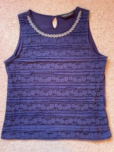 Summer sleeveless lace front top with beaded neckline, size 16. - Picture 1 of 4