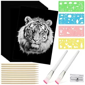 67 Pcs Scratch Paper Art Set Scratchboard Craft Kits Black Coated Scratch Pap... - Picture 1 of 6