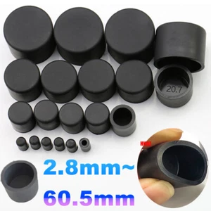 Black Round Silicone Rubber End Cover Caps 2.8mm~60.5mm Pipe Tube Stopper Plugs - Picture 1 of 23