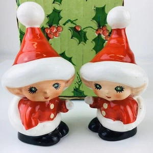 De colección Navidad Santakins Elfo Santa Sal y Pimienta Lefton Japón Nuevo - Imagen 1 de 12