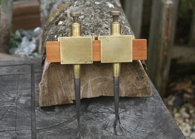 Large 6 3/4 inch Brass Trammel Heads with Keeps and Steel Points - Image 1 of 4