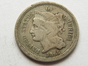 1865 nickel three cent piece coin - Picture 1 of 2