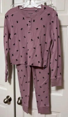 Playboy by PACSUN Mujer Medio Rosa Térmico Waffle Crop Top Pijama Conjunto Pantalón Foto 1 de 4