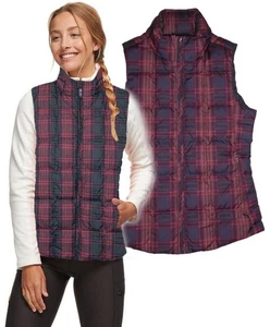 CHALECO PATAGONIA Mujer XS Acolchado Relleno Abajo Highlands Rojo Azul Cuadros - Imagen 1 de 4