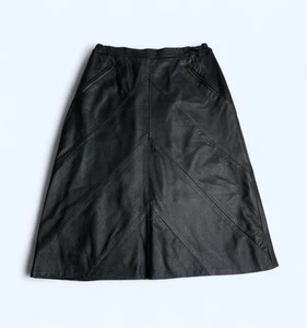 Plain Black Italian Quality 100% Real Leather Skirt UK Size 10 US 6 Timeless - Picture 1 of 14