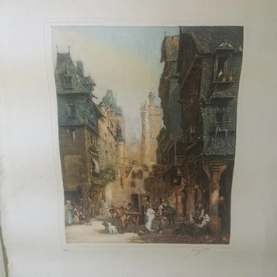 Jules Noël Bretagne Vieille Rue Morlaix Eau forte originale Eugène Gauguet 1912/ - Photo 1/4