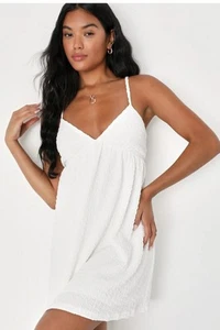 Sweetie Status White Crinkle Sleeveless Tie-Back Babydoll Dress - Picture 1 of 15