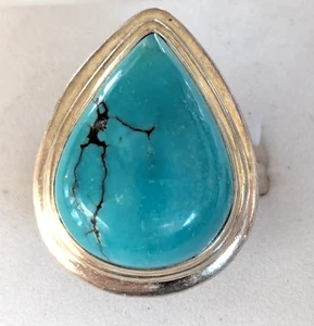 Vintage large sterling silver and turquoise ring size R/S 9.2 gms - Picture 1 of 8