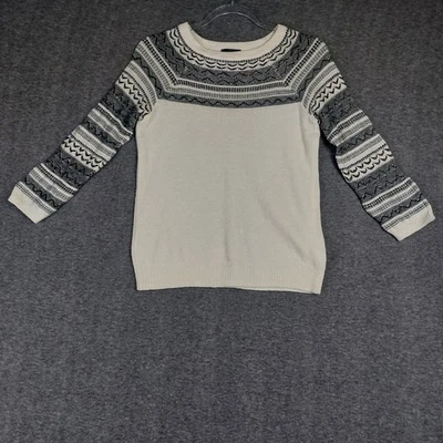 ОГРАНИЧЕННЫЙ ЖЕНЩИН КРЕМОВЫЙ ЧЕРНЫЙ НОРДИЧЕСКИЙ FAIR ISLE 3/4 РУКАВ СВИТЕР РАЗМЕР МАЛЕНЬКИЙ - Изображение 1 из 4