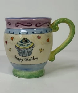 Sue Zipkin Happy Wedding Coffee Mug Ceramic 20oz Cupcake Candles Colorful - Picture 1 of 9