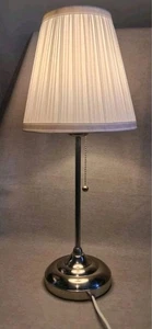 IKEA Arstid Nickel Crome Lamp Pull Cord Bedside Table Light Matching Shade 54cm - Picture 1 of 6