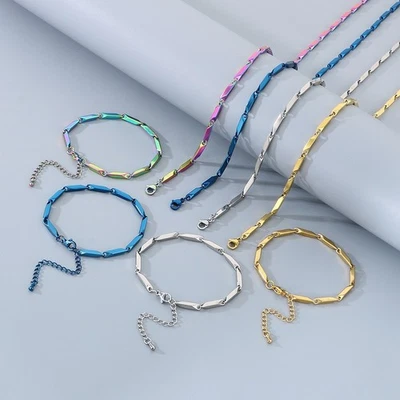 Edelstahl Stäbchen-Gliederkette – Halskette/Armband/Set, Glatt, Damen Herren - Bild 1 von 4