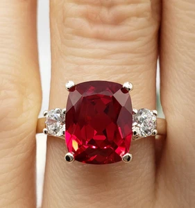 6.70 Ct Cushion Cut Natural Ruby Diamond Engagement Ring 14K White Gold Size 7 8 - Picture 1 of 13