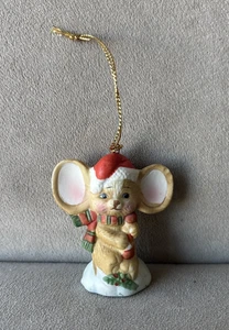 De Colección Orejas Grandes Ratón Porcelana Navidad Adorno Papá Noel Sombrero Bufanda 2.5" Bastón de Caramelo - Imagen 1 de 6
