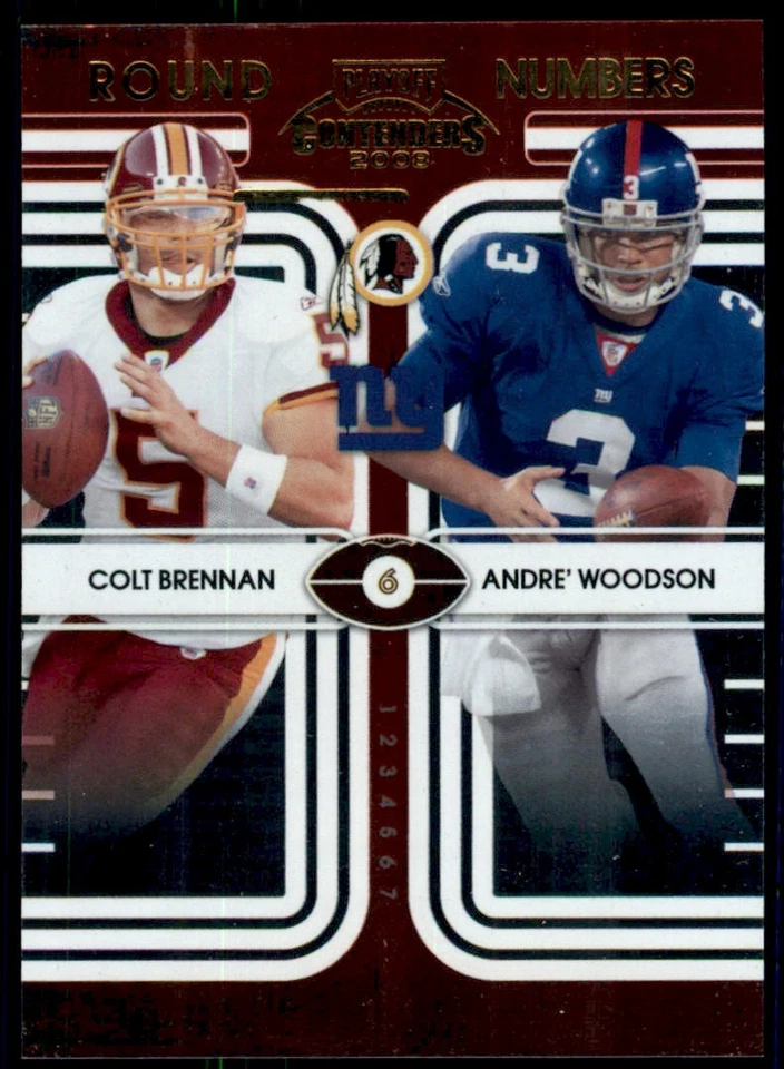 2008 Playoff Contenders Round Numbers Colt Brennan/Andre Woodson 200/500 - Image 1 of 2