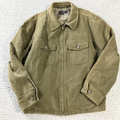 J Crew Jacket Mens Large Green Quilted Lined Cotton Zip Chore Coat Workwear - Image 1 of 4