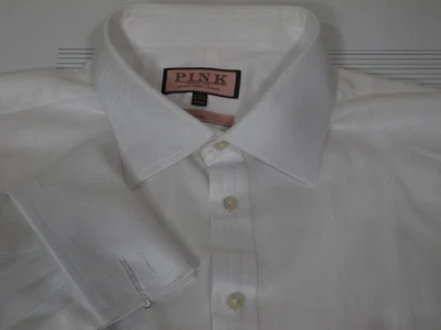 Thomas Pink White Dress Shirt 19 x 37 French Cuffs Twill Cotton - Image 1 of 3