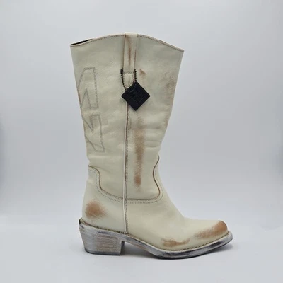 Damenschuhe Moma Gr 37 Stiefel Weiß Leder Dallas Effekt Ruiniert 46CN - Bild 1 von 4