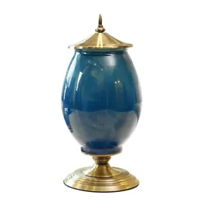 SOGA 40cm Ceramic Oval Flower Vase with Gold Metal Base Dark Blue - Picture 1 of 7