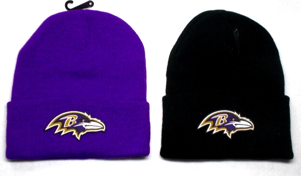 2 ДЛЯ 10,95!Baltimore Ravens плоский логотипы на черный/пурпурный beanie кепка шляпа.См. детали - Изображение 1 из 1