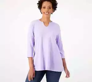 Denim & Co. Favorite Jersey Regular Notched Neck 3/4 Sleeve Tunic A398016 - Picture 1 of 7