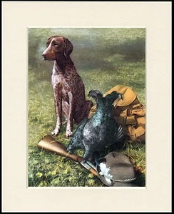 PUNTERO ALEMÁN PELO CORTO CON PISTOLA Y JUEGO PERRO ESTAMPADO MONTADO LISTO PARA ENMARCAR - Imagen 1 de 1