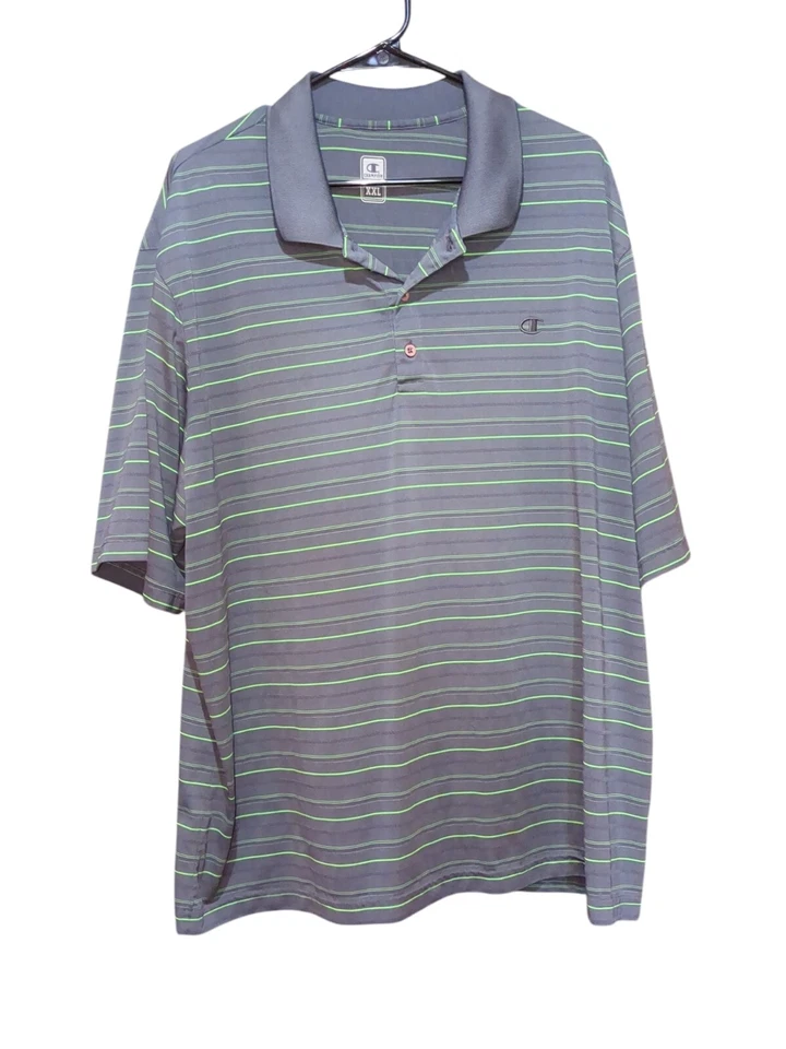 Champion Golf Men's Duo Dry  Striped Golf Polo Shirt  Size XXL Gray Green - Image 1 of 4