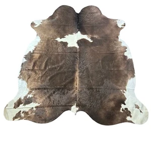 Gorgeous Brown and White Cowhide Rug Size: 7.5x7 feet D-887 - Picture 1 of 5