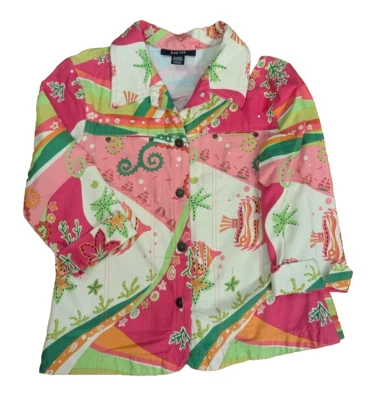 Chaqueta De Colección KAKTUS Rosa Paisaje Acuático Vida Marina Abotonada Denim Talla Grande Q1 Foto 1 de 4