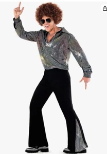 Men`s Disco Dude Costume + Wig Sunglasses Adult 1970s Dance Outfit - Size XL - Picture 1 of 5