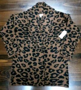Women's Leopard Open Cardigan Long Sleeve Knit Sweater Jacket Coat Medium - Picture 1 of 5