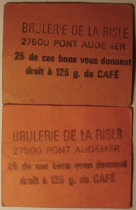 Brulerie de la Risle, 27500 Pont Audemer 125 gr de Café, vers 1930, 2 Bons !! - Picture 1 of 1