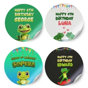 Personalised Frog Design Any Name Birthday Stickers Party Decoration Label 42 - Picture 1 of 11