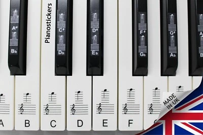 Music 88 key Keyboard or Piano clear laminated black & white key stickers