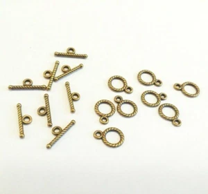 Circle Toggle Clasps Antiqued Bronze Bracelet Necklace T Clasps 8 Sets Findings - Picture 1 of 2