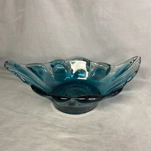 Vintage MCM Wikinger blau episch gestrecktes Glas ovale Konsole Schüssel 10" lang - Bild 1 von 10