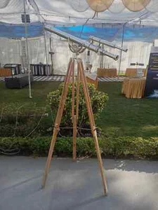 Vintage Antique Brass Nautical Floor Telescope With Wooden Tripod Stand Classic - Picture 1 of 11