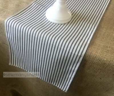 Black Ticking Stripe Table Runner Farmhouse Home Decor Rustic Decor Table Linens - Image 1 of 4