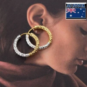 1 Pair Fashion Woman S925 Sterling Silver Silver&Gold Huggie Roung Earring Clip - Picture 1 of 5