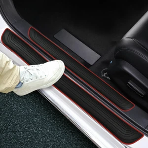 4Pcs Black Rubber Car Door Scuff Sill Cover Panel Step Protector Accessories - Foto 1 di 12