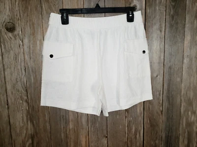 NUEVO INC M Pantalones Cortos Para Mujer Blanco Pull On Lino Carga Foto 1 de 4