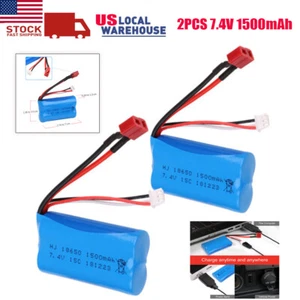 2x 1500mah 7.4V Li-Ion Battery T Plug and JST-XH Connector for RC Car Truck Boat - Picture 1 of 9