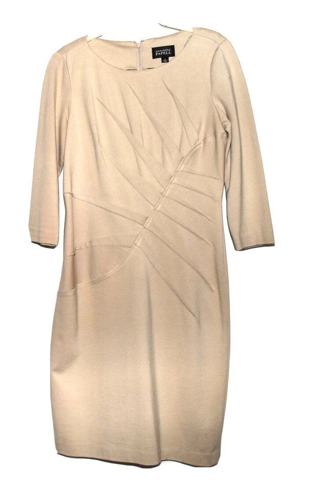 Adrianna Papell Beige Angled Ruche Design Rayon Blend Womens Dress Size 6 - Image 1 of 4