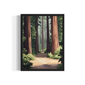 Redwood National Park Boho Pastel Landscape Art Print Poster Wall Art Painting - Picture 1 of 7