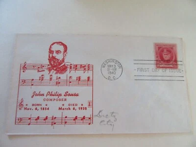 John Philip Sousa (Composer) 2c Stamp 1940 Fdc Sc#880 On Unlisted Cachet Cover - Image 1 of 2
