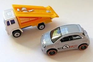 Maisto Flatbed Wrecker Tow Truck Plus a Hot Wheels Fiat 500 Mint Loose Condition - Picture 1 of 4